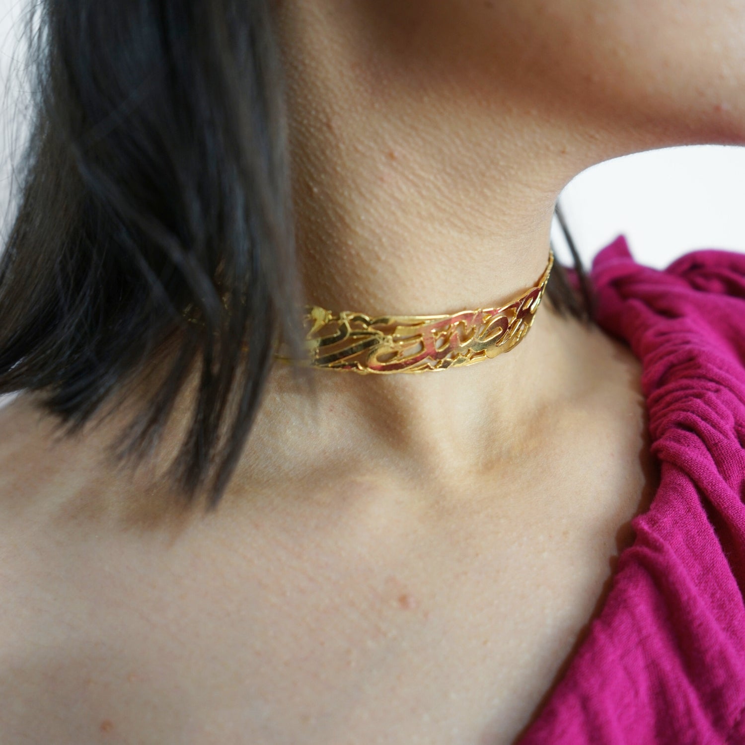 Collier choker en argent avec calligraphie artisanale exclusive