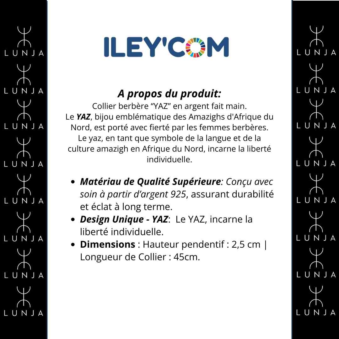 Collier Amazigh lettre Yaz en Argent pour femme