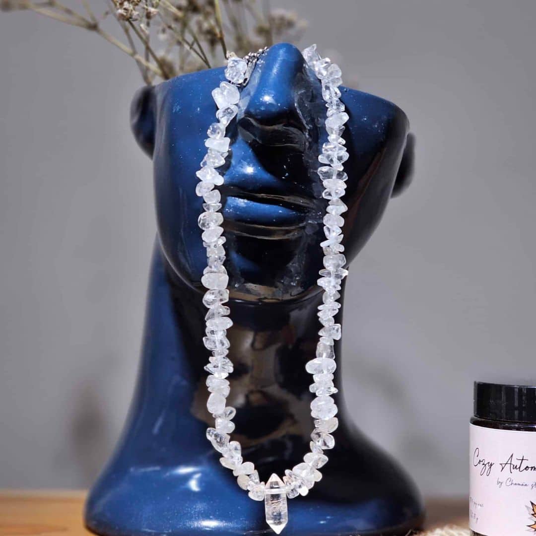 Collier en clear quartz avec fermeture en acier inoxydable (40 cm)