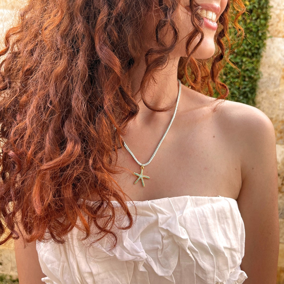 Collier bohème étoile de mer en bleu vert