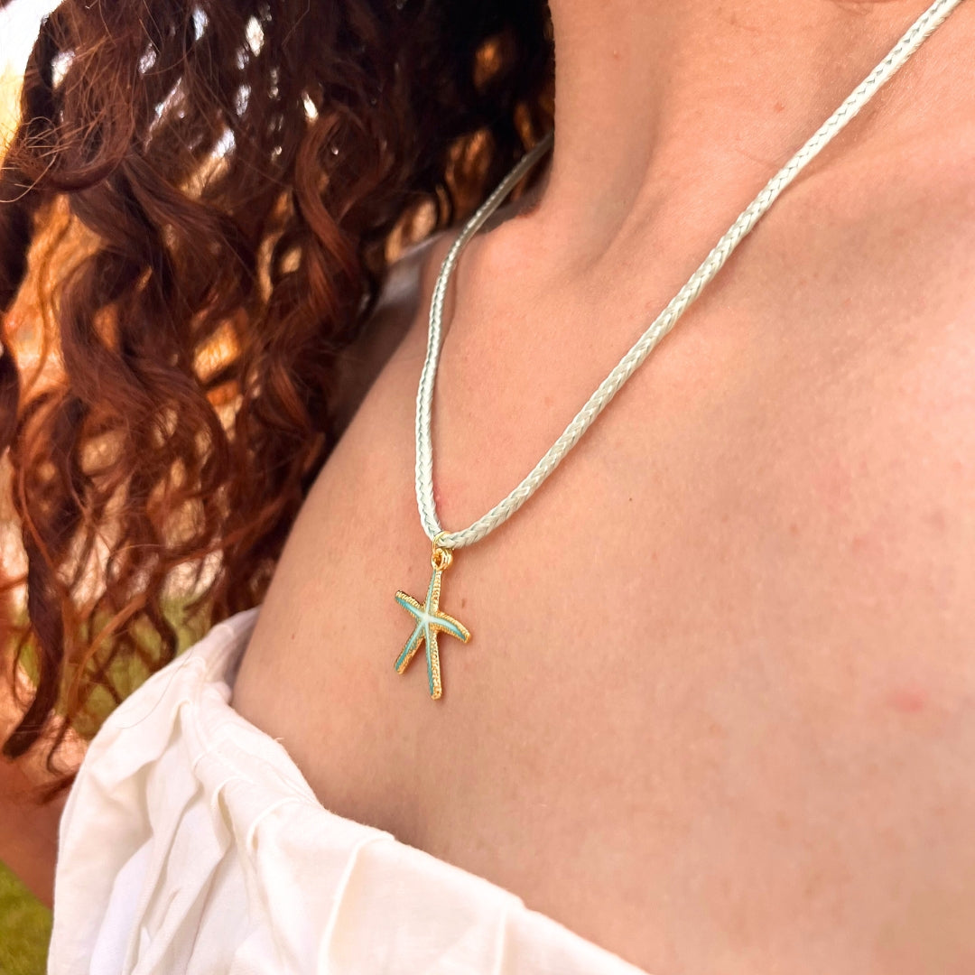 Collier bohème étoile de mer en bleu vert
