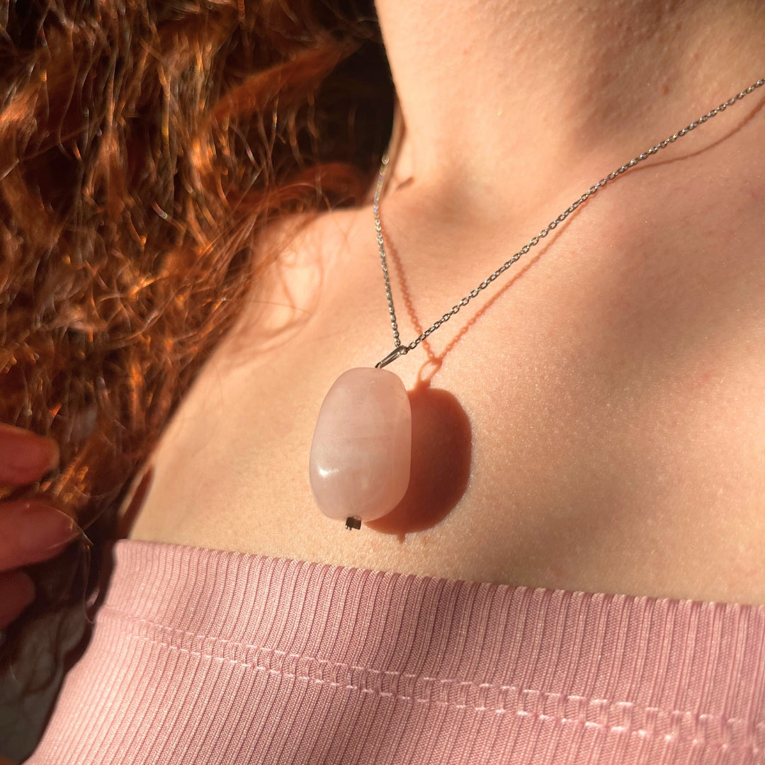 Collier en argent 925 avec quartz rose naturel (45 cm)