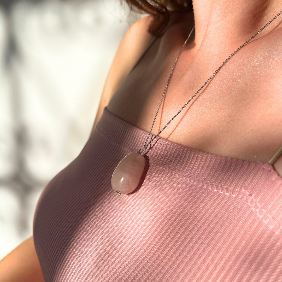 Collier en argent 925 avec quartz rose naturel (45 cm)