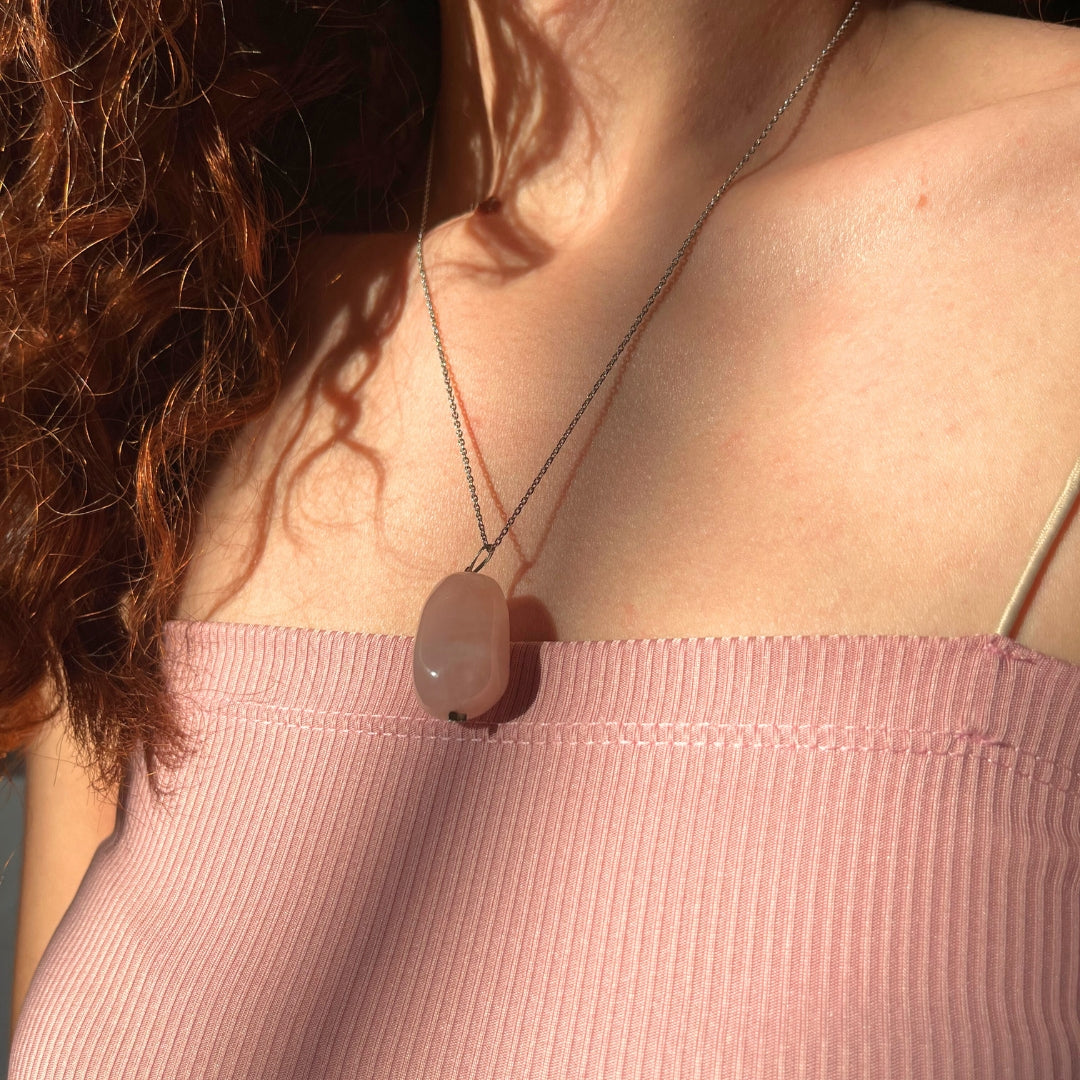 Collier en argent 925 avec quartz rose naturel (45 cm)