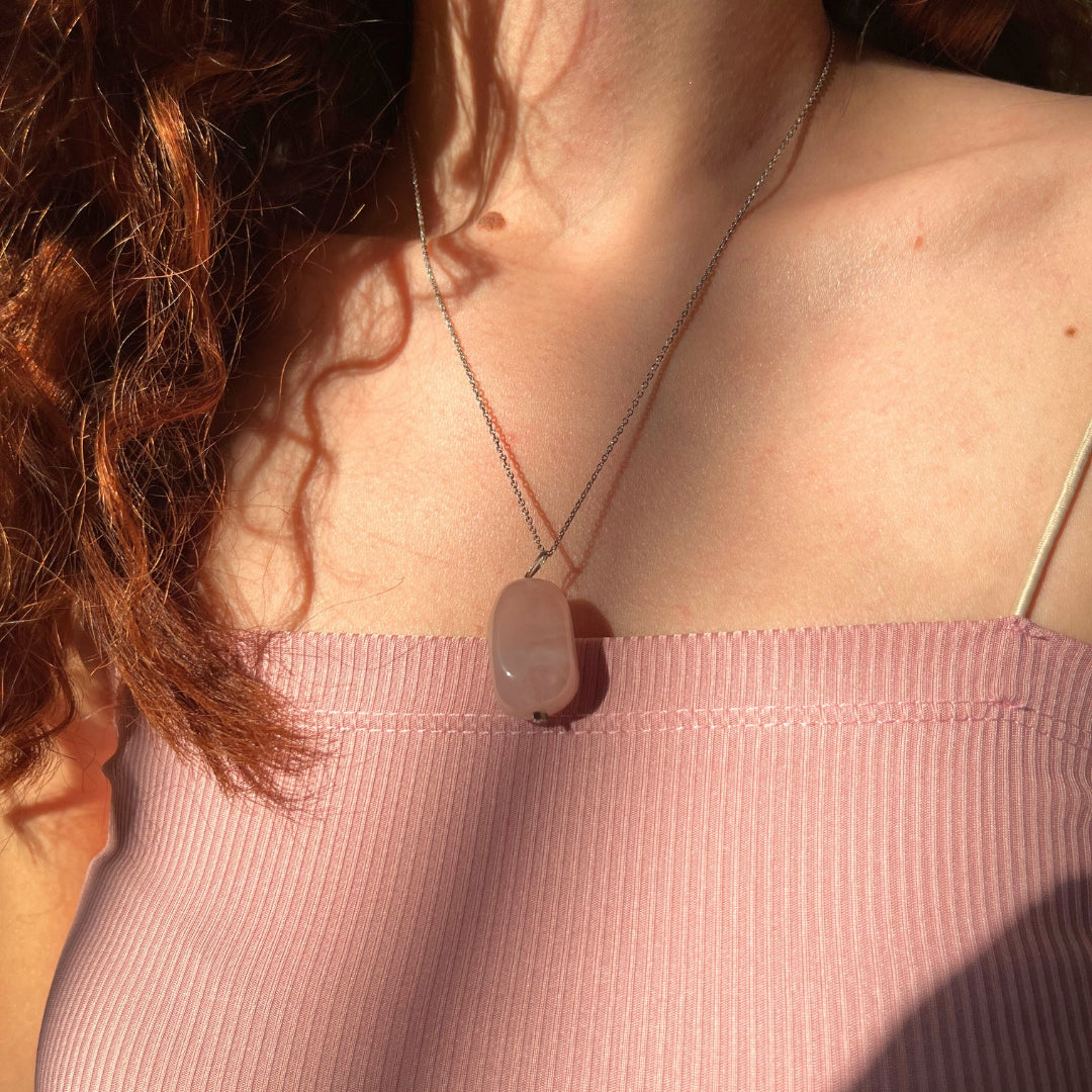 Collier en argent 925 avec quartz rose naturel (45 cm)