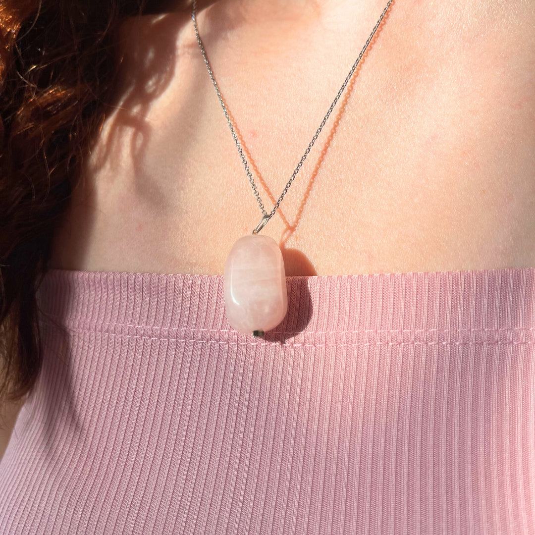 Collier en argent 925 avec quartz rose naturel (45 cm)