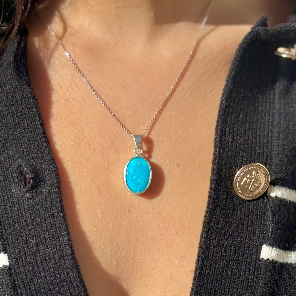 Collier en argent avec pendentif turquoise véritable (45 cm)