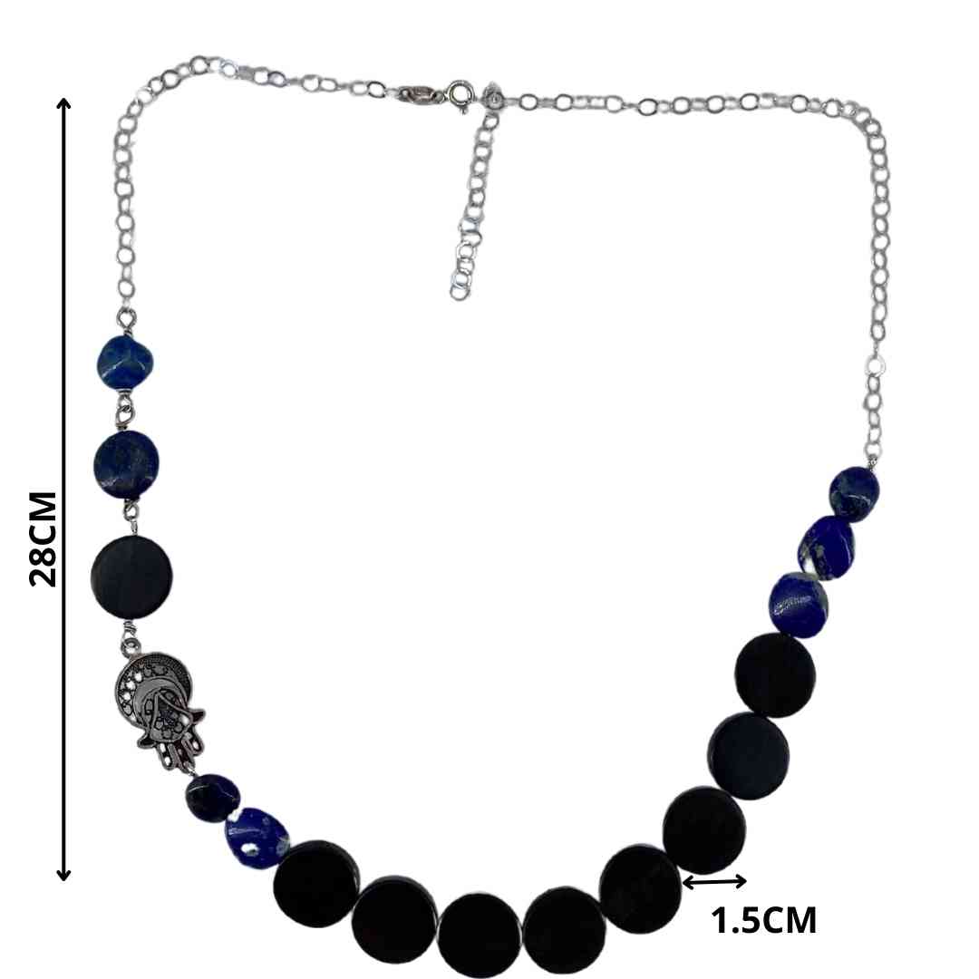 Collier en Bois d'Ébène et Pierre Sodalite