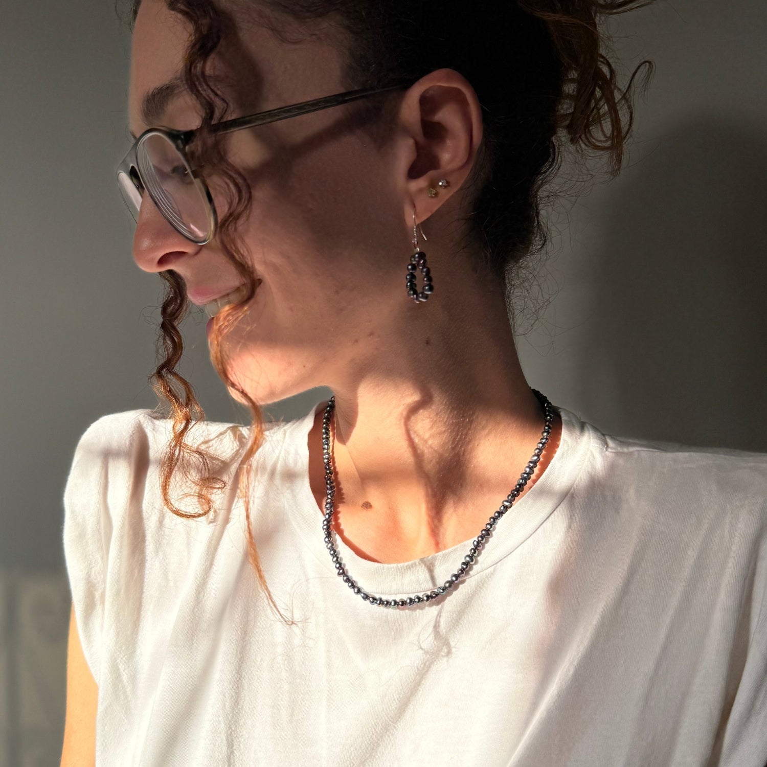 collier perles noires et boucles d oreilles en argent 925