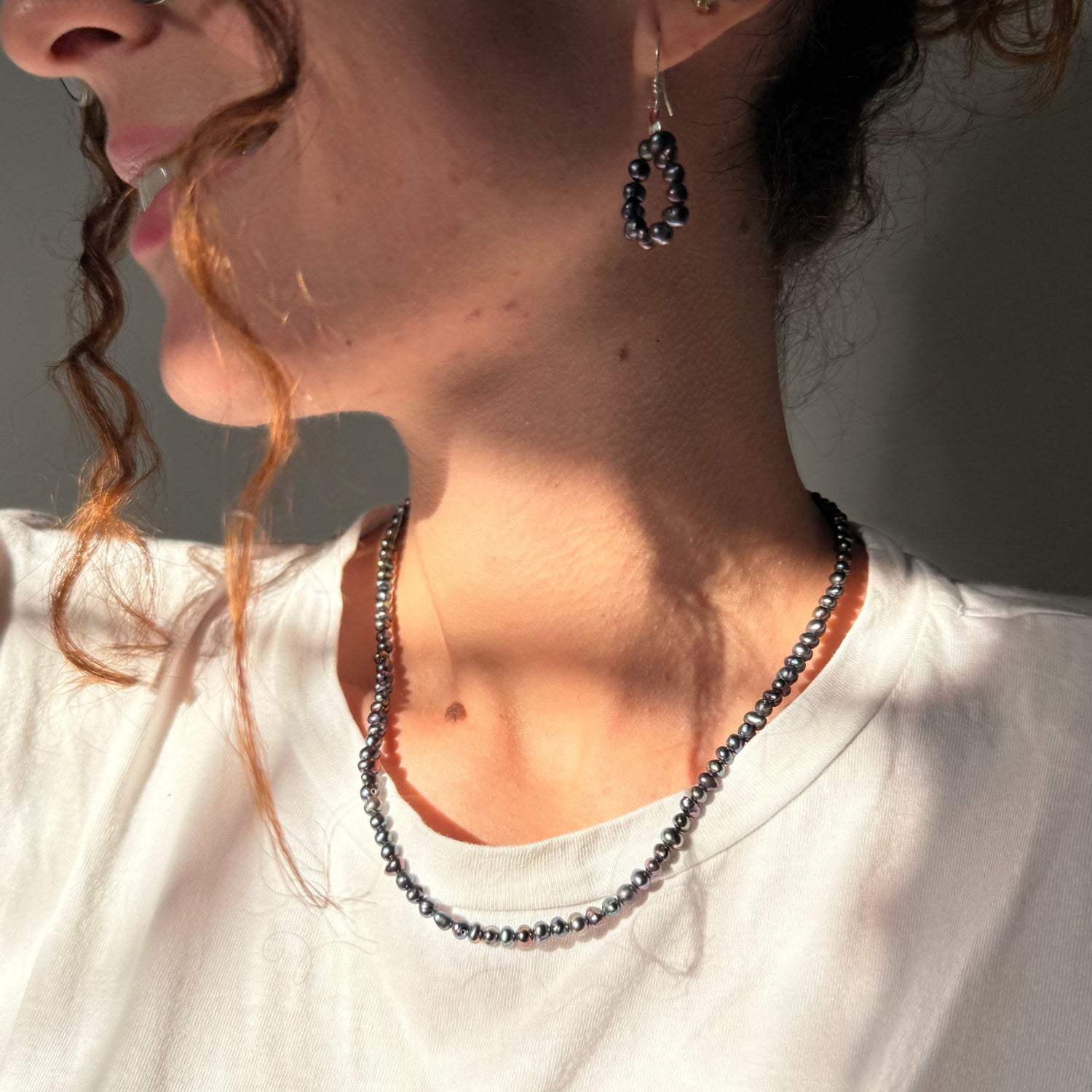 collier perles noires et boucles d oreilles en argent 925