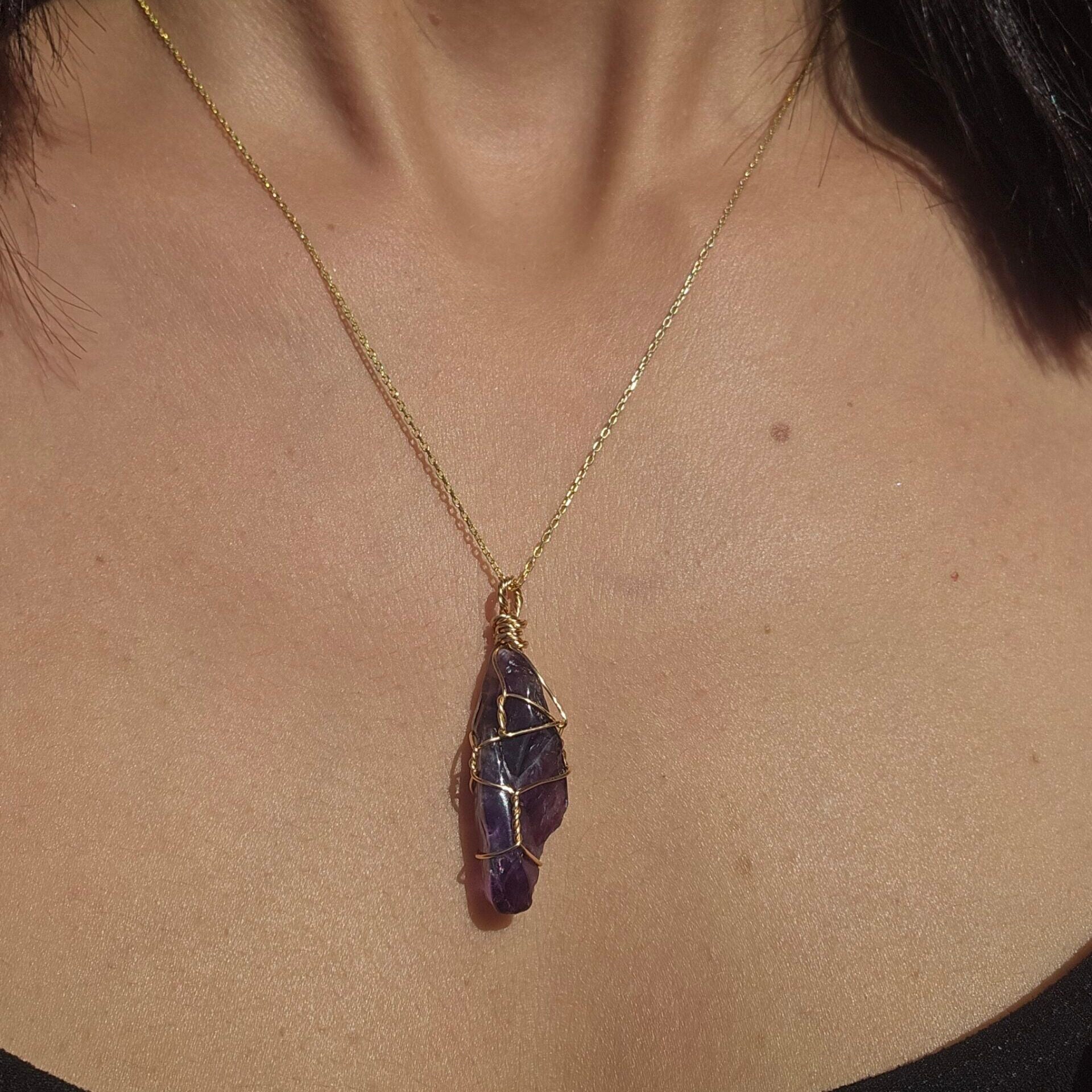 Collier argent 925 avec dent d'Améthyste - Élégance et bien-être