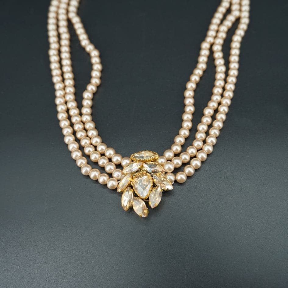 Collier de mariage en perles et strass dorés – Accessoire glamour