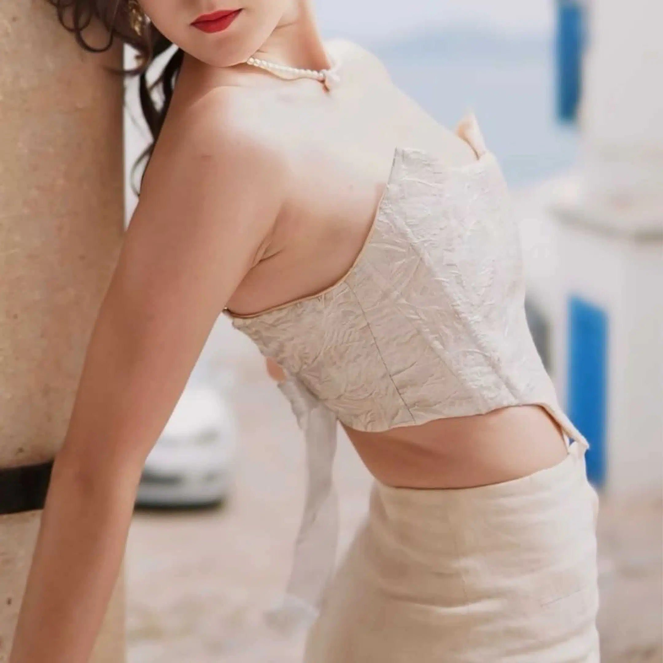 Corset Blanc Céleste fait main en tissu recyclé, en pièce unique taille M