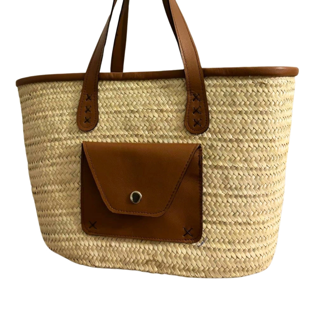 Handcrafted palm tree bassinet with leather flap pocket