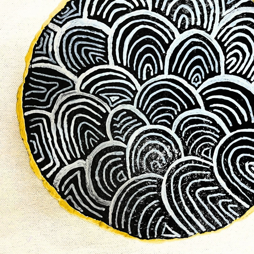 Trio de coupelles murales quadrillées upcyclée en papier mâché et art mixte