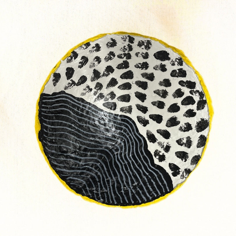 Trio de coupelles murales quadrillées upcyclée en papier mâché et art mixte