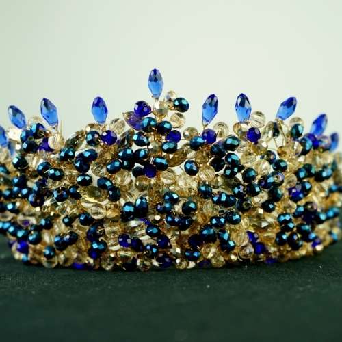 Couronne mariée bleu/doré, modèle Swarovski