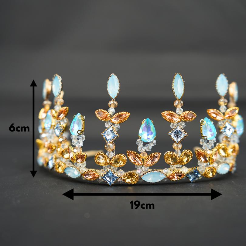 Couronne de mariage nuptiale en strass bleu, diadème pour femmes, diadème de mariée floral, couronne de mariage en voile de concours, bijoux de mariage