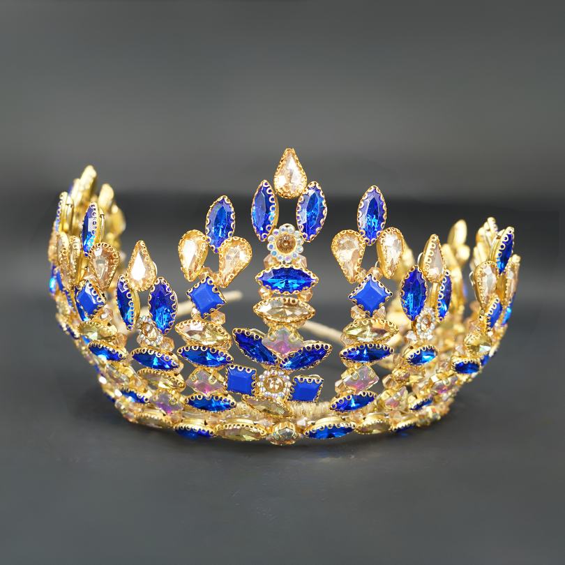 Couronne couleur bleu et dorée ,Tiare bleu, couronne bleue, couronne annulaire bleue, couronne de princesse, couronne de bal, couronne de péagère, couronne, couronne de mariée, couronne de fête