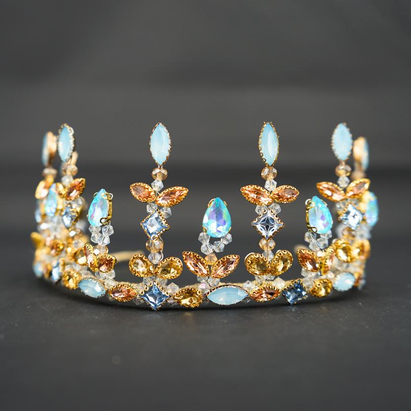 Couronne de mariage nuptiale en strass bleu, diadème pour femmes, diadème de mariée floral, couronne de mariage en voile de concours, bijoux de mariage