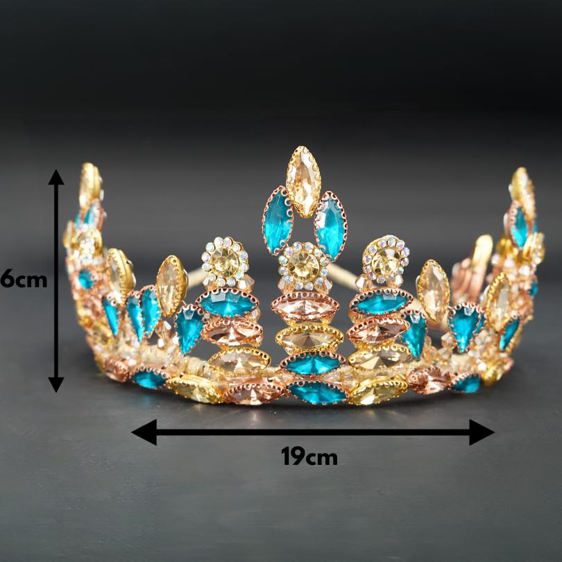 Couronne Diadème de Liesel, Cristal bleu vert imitation émeraude, métal doré vieilli, couronne pour les mariages, couronne de mariage, couronne en cristal et diadème