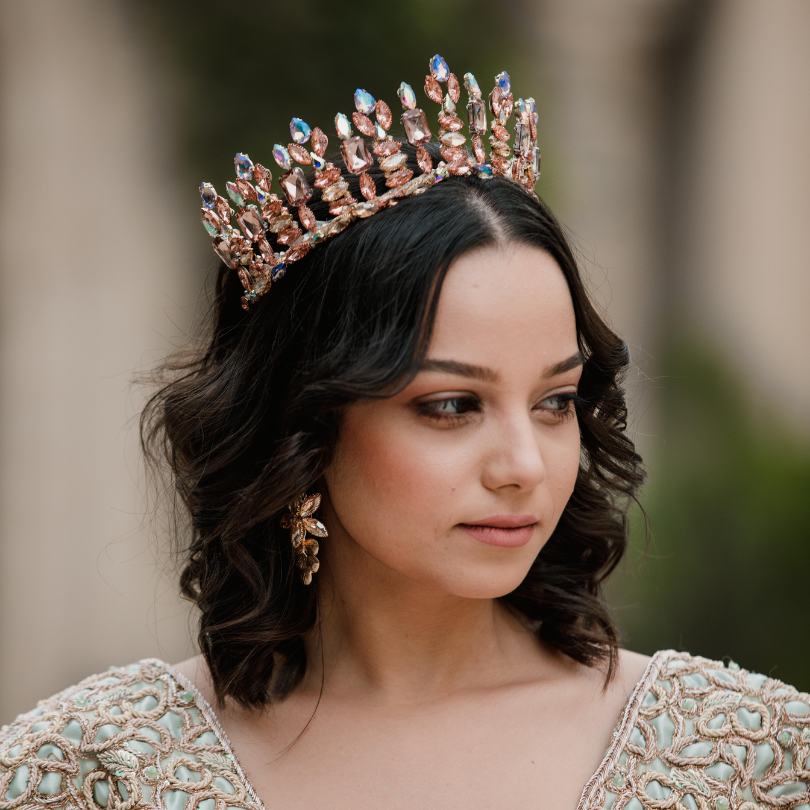 Couronne de mariée en pierre de cristal ,  Couronne de mariée en pierre de cristal couleur bronze , mariage, diadème de mariée, diadème de mariée fleuri, accessoire de cheveux, cérémonie, couronne, couronne de la reine