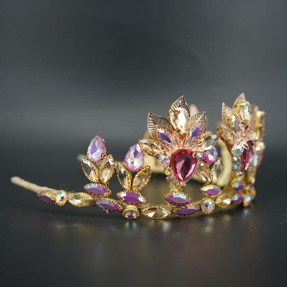 Couronne mariage rose et or – Diadème strass luxe