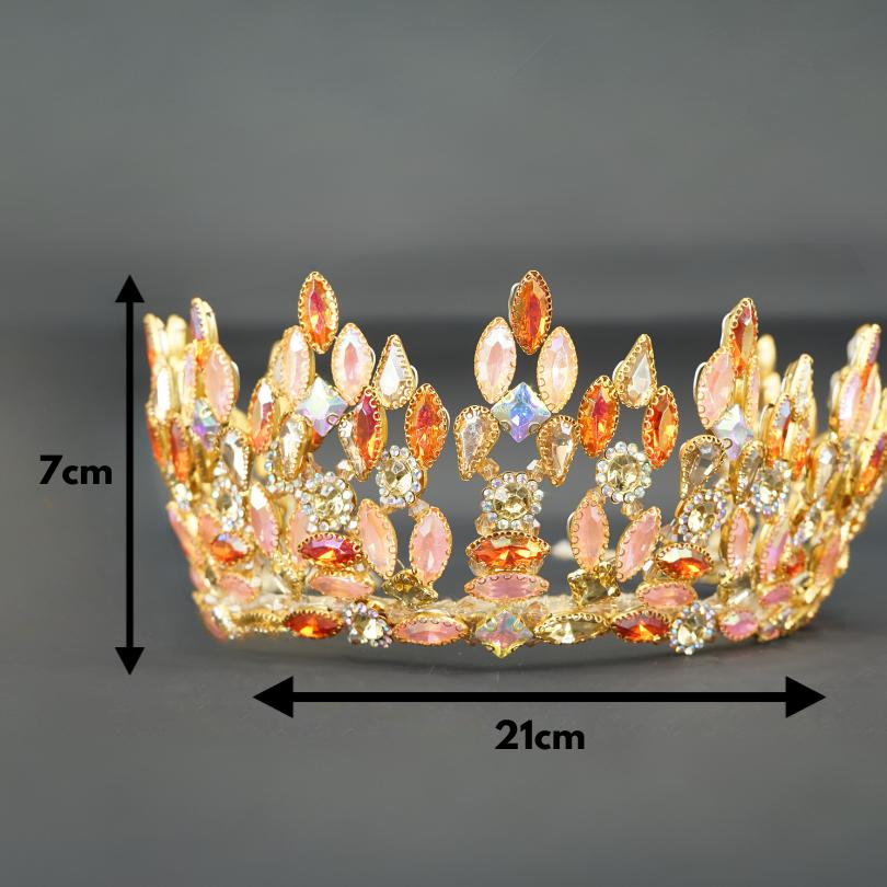 Couronne de mariage couleur orange fait à la main de luxe, Diadème de mariage en cristal, couronne en or et oronge , couronne de diadème en strass foncés, mariée gothique, baroque, princesse