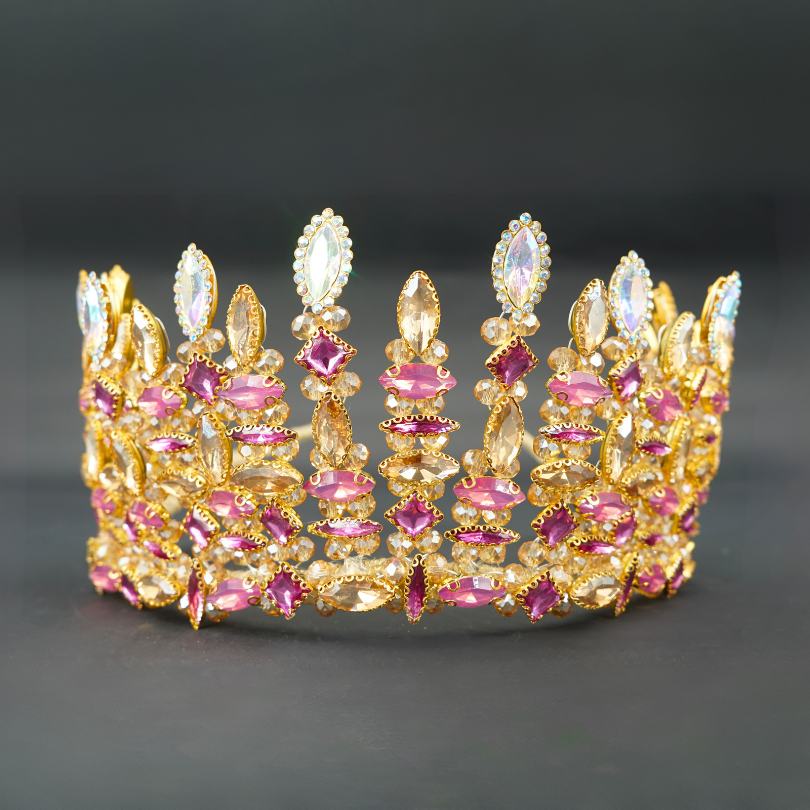 Couronne de mariée en pierre de cristal, Couronne de cristal de couleur rose , couronne diadème de mariée halo couronne de mariage bohème, couronne de cristal rose