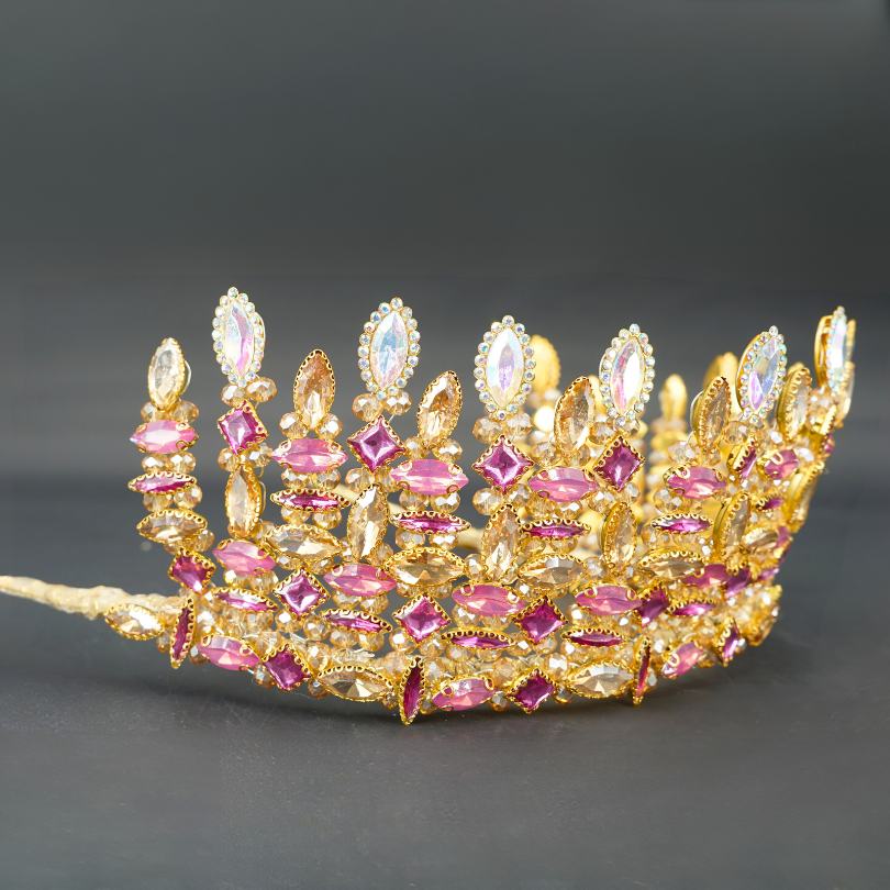 Couronne de mariée en pierre de cristal, Couronne de cristal de couleur rose , couronne diadème de mariée halo couronne de mariage bohème, couronne de cristal rose