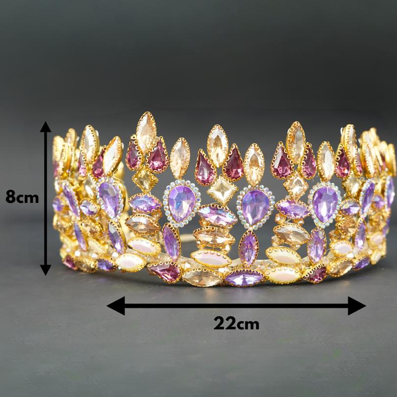 Couronne de mariage couleur violet fait à la main de luxe, couronne de mariée de mariage, couronne de cristal de strass, bijoux de cheveux de mariée de femmes, diadème de réception de mariage