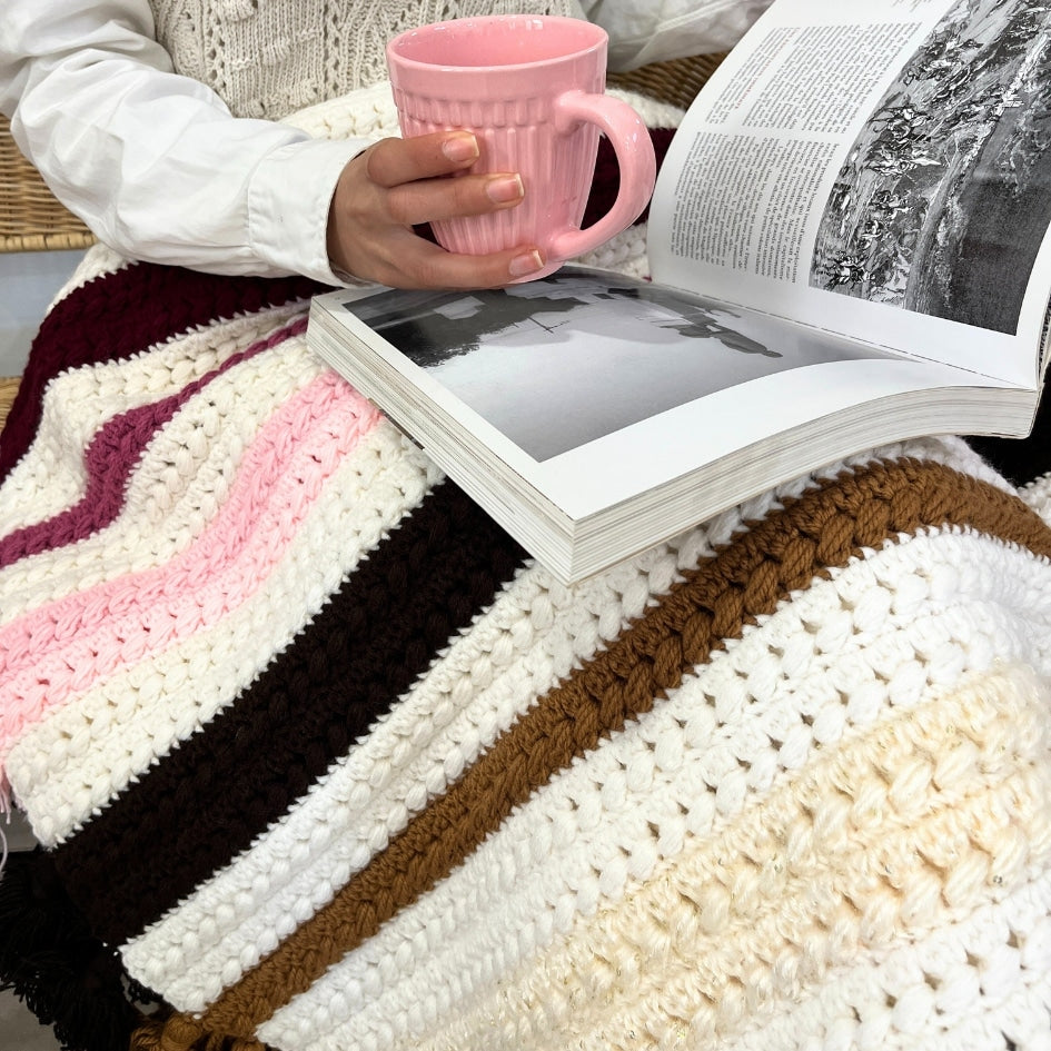 Plaid canapé en crochet multicolore 100% fait main (2.5x1.6m)