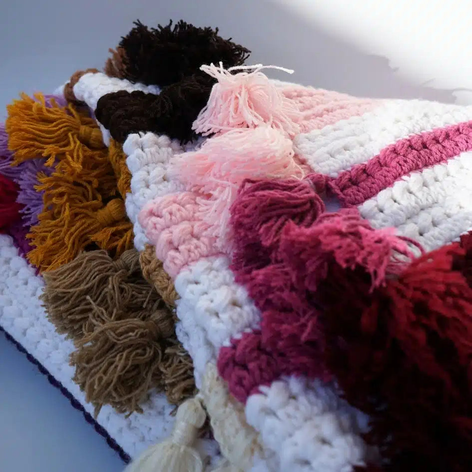 Plaid canapé en crochet multicolore 100% fait main (2.5x1.6m)