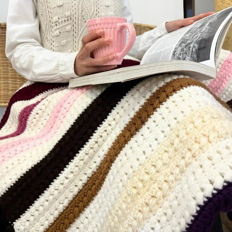 Plaid canapé en crochet multicolore 100% fait main (2.5x1.6m)