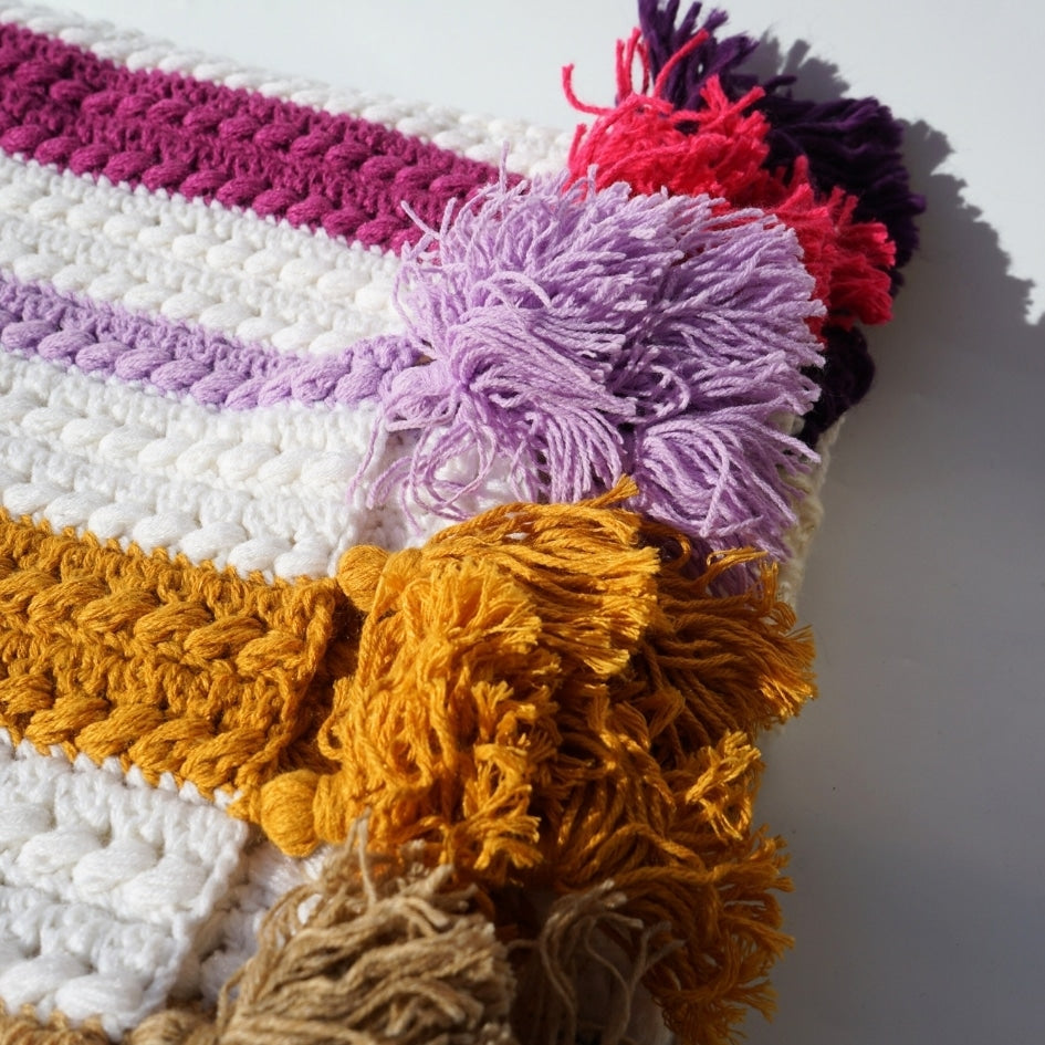 Plaid canapé en crochet multicolore 100% fait main (2.5x1.6m)