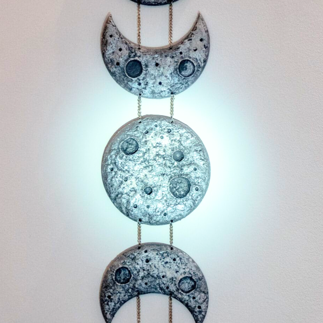 Décoration murale "Cycles" avec phases de lune en noir et argent (15x90 cm)