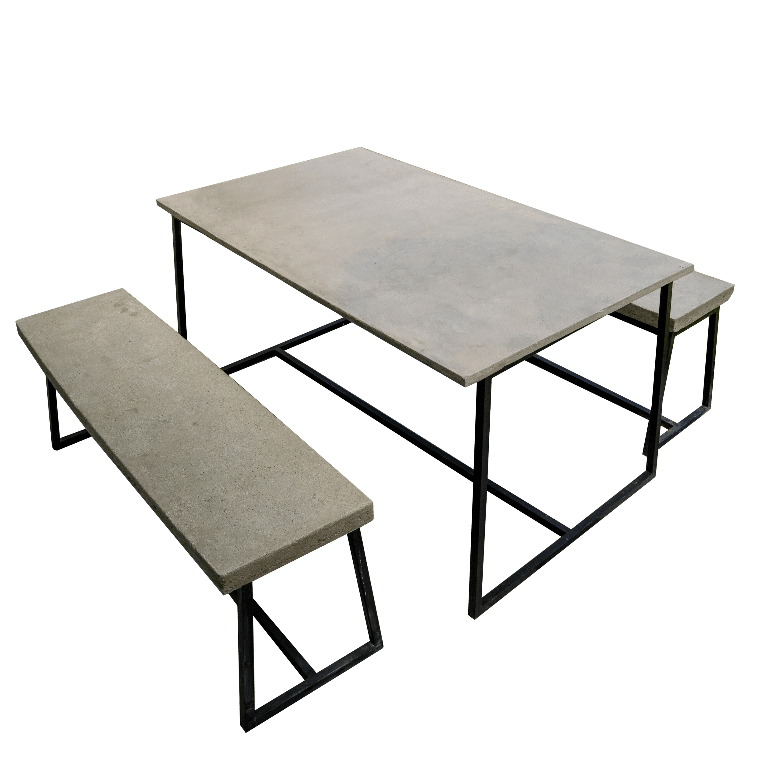 Table et banquettes Héphaïstos en béton fibré et acier noir (160 × 80 cm)
