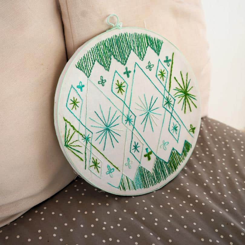 (94)Décoration murale de broderie faite à la main " Verte "
