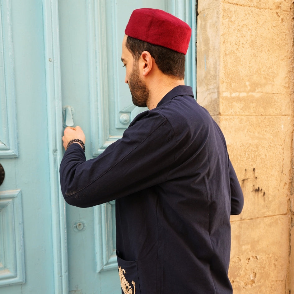 Dengri bleu brodé pour homme – Style traditionnel tunisien