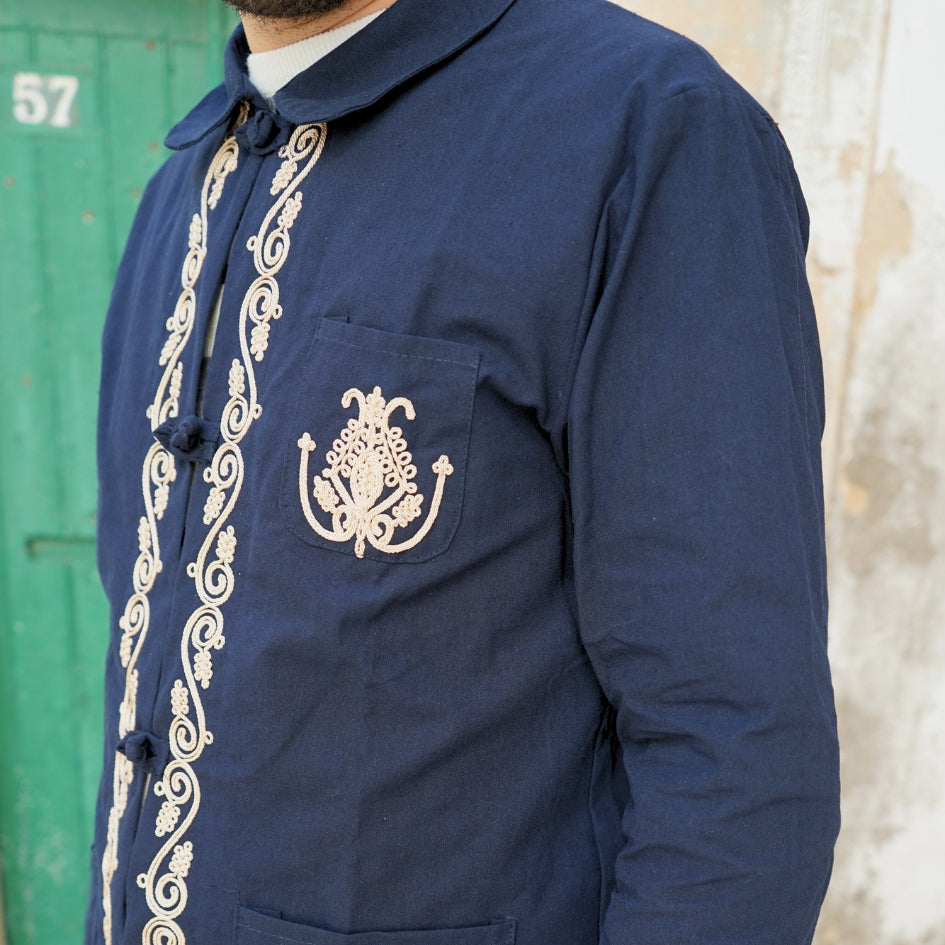 Dengri bleu brodé pour homme – Style traditionnel tunisien