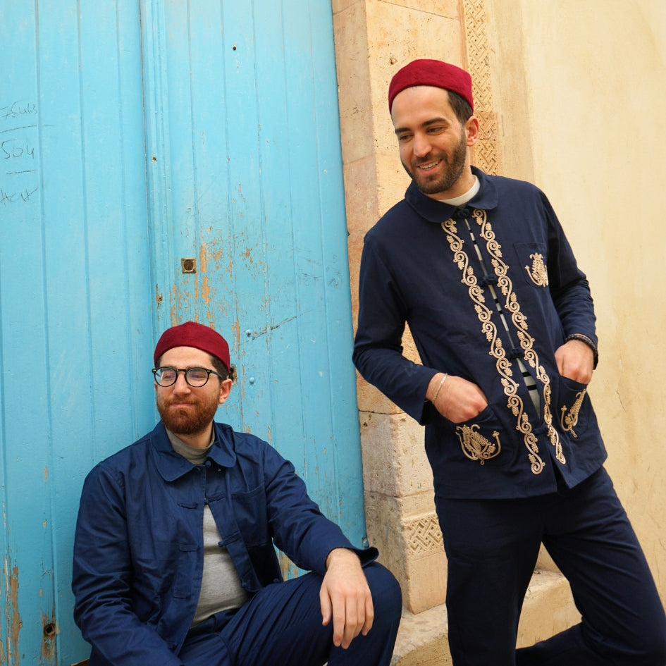 Dengri bleu minimaliste pour homme – Vêtement traditionnel tunisien