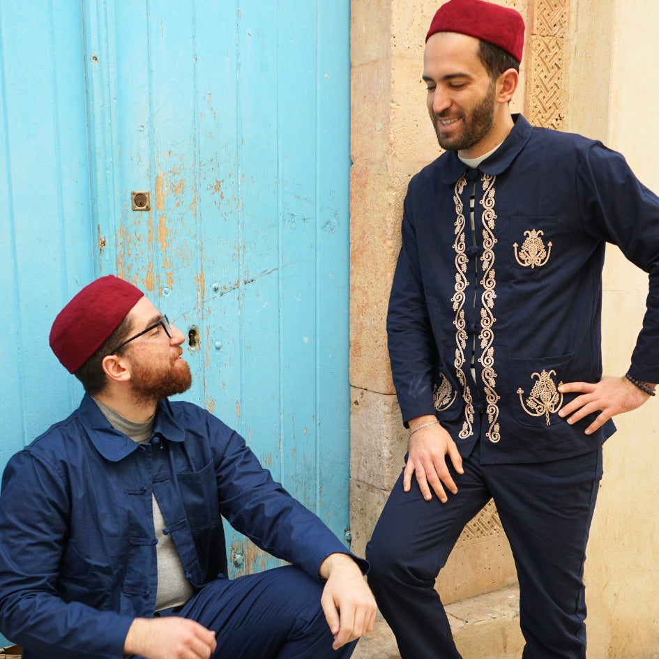 Dengri bleu brodé pour homme – Style traditionnel tunisien