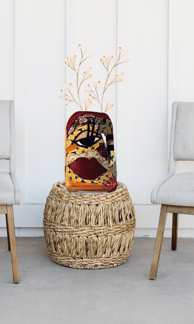 (27) Vase Recyclé en Tissu et Jean Bleu - Décoration Éthique et Colorée