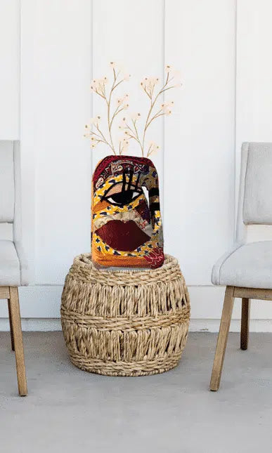 (27) Vase Recyclé en Tissu et Jean Bleu - Décoration Éthique et Colorée