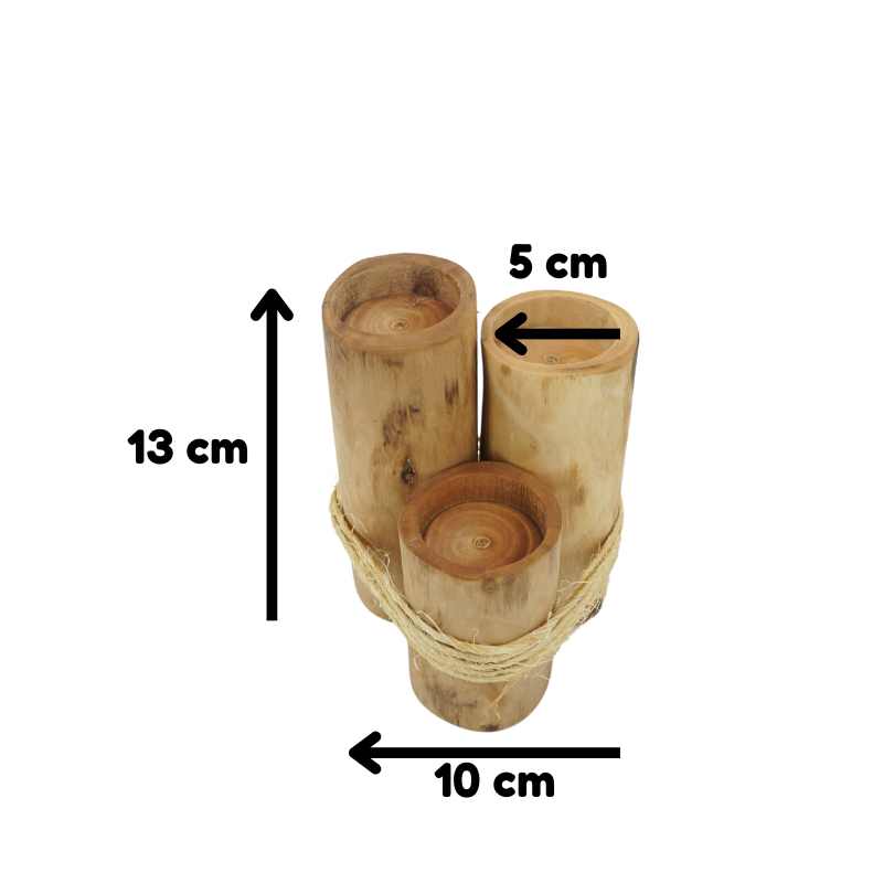 Trio of candle holders assembled in 100% natural Tunisian olive wood