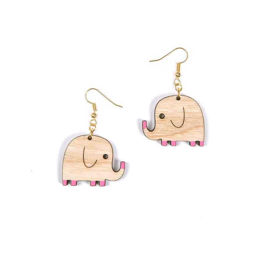 Boucles d'oreilles "Éléphant Joyeux" – Bois & Peinture Acrylique