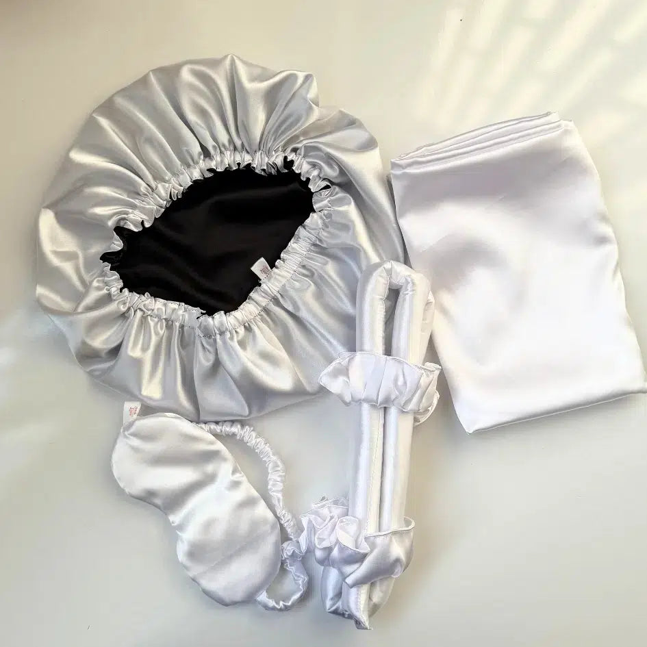 Ensemble Soin Nuit Satin blanc & Noir - Luxe Anti-Casse