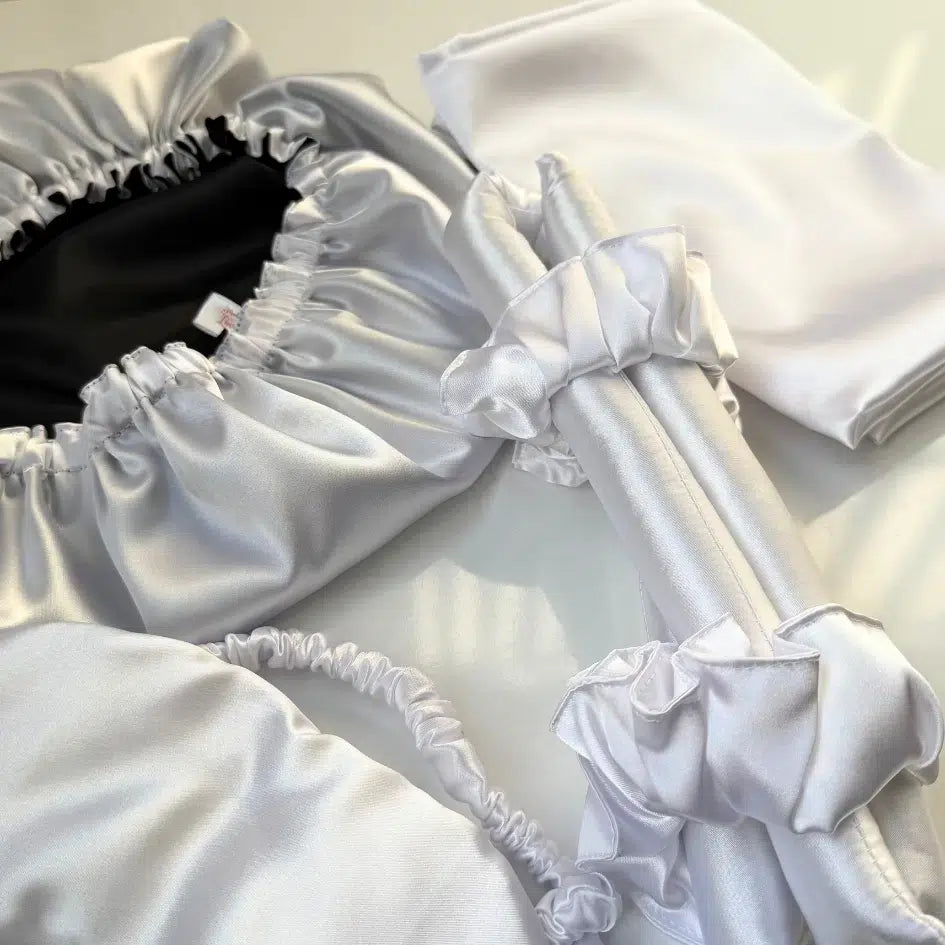 Ensemble Soin Nuit Satin blanc & Noir - Luxe Anti-Casse