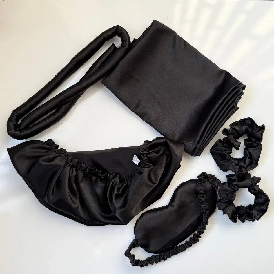Ensemble Soin Nuit Luxe Satin Noir - Élégance & Confort