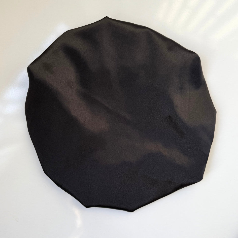 Bonnet de nuit en satin doux anti casse & protecteur cheveux Noir